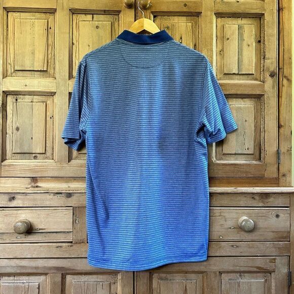 Hart Schaffner Marx Medium Short‎ Sleeve Polo Shirt Blue White Striped - Picture 5 of 6